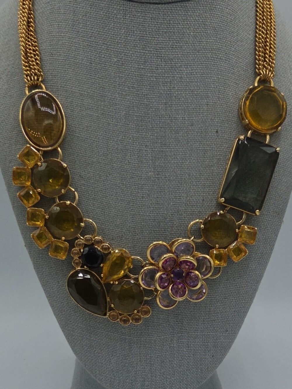 5 for $25! Banana Republic Gold-Tone Floral Statement Necklace Purple Olive